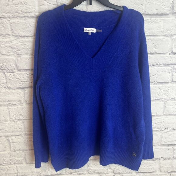 Calvin Klein Women’s Casual Everyday  Blue V-Neck Sweater Size Large - Picture 2 of 7